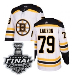 Mens Adidas Boston Bruins 79 Jeremy Lauzon Authentic White Away NHL Jersey