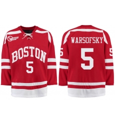 Boston University Terriers BU 5 David Warsofsky Red Stitched Hockey Jersey