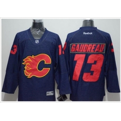 Calgary Flames #13 Johnny Gaudreau Navy Blue Denim Stitched NHL Jersey