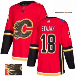 Mens Adidas Calgary Flames 18 Matt Stajan Authentic Red Fashion Gold NHL Jersey 