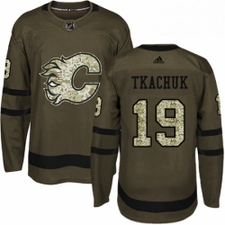 Mens Adidas Calgary Flames 19 Matthew Tkachuk Authentic Green Salute to Service NHL Jersey 