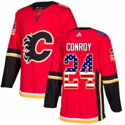 Mens Adidas Calgary Flames 24 Craig Conroy Authentic Red USA Flag Fashion NHL Jersey 