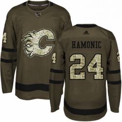 Mens Adidas Calgary Flames 24 Travis Hamonic Premier Green Salute to Service NHL Jersey 