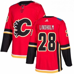 Mens Adidas Calgary Flames 28 Elias Lindholm Red Home Authentic Stitched NHL Jersey 