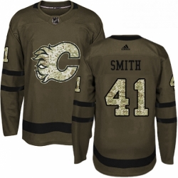 Mens Adidas Calgary Flames 41 Mike Smith Premier Green Salute to Service NHL Jersey 