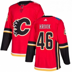 Mens Adidas Calgary Flames 46 Marek Hrivik Premier Red Home NHL Jersey 