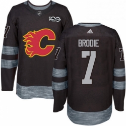 Mens Adidas Calgary Flames 7 TJ Brodie Authentic Black 1917 2017 100th Anniversary NHL Jersey 