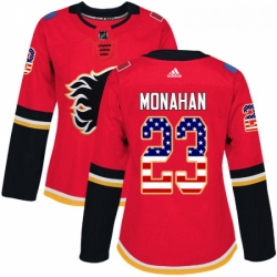 Womens Adidas Calgary Flames 23 Sean Monahan Authentic Red USA Flag Fashion NHL Jersey 