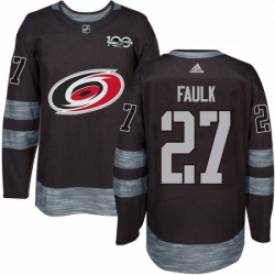 Mens Adidas Carolina Hurricanes 27 Justin Faulk Authentic Black 1917 2017 100th Anniversary NHL Jersey 