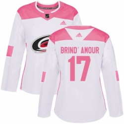 Womens Adidas Carolina Hurricanes 17 Rod BrindAmour Authentic WhitePink Fashion NHL Jersey 