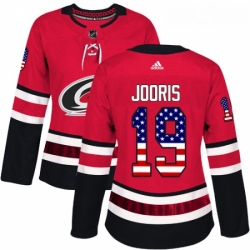 Womens Adidas Carolina Hurricanes 19 Josh Jooris Authentic Red USA Flag Fashion NHL Jersey 