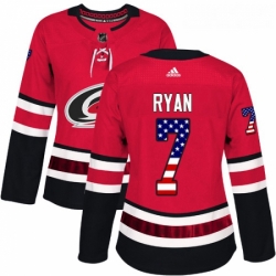 Womens Adidas Carolina Hurricanes 7 Derek Ryan Authentic Red USA Flag Fashion NHL Jersey 