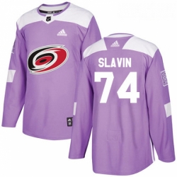 Youth Adidas Carolina Hurricanes 74 Jaccob Slavin Authentic Purple Fights Cancer Practice NHL Jersey 