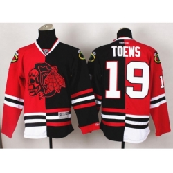 Chicago Blackhawks 19 Jonathan Toews Red Skull Logo Fashion Black Red Split NHL Jerseys