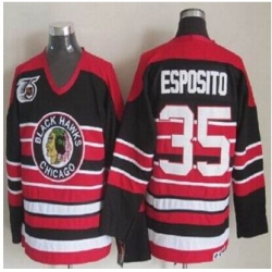 Chicago Blackhawks #35 Tony Esposito Red Black 75TH CCM Stitched NHL Jersey