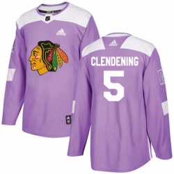 Mens Adidas Chicago Blackhawks 5 Adam Clendening Authentic Purple Fights Cancer Practice NHL Jersey 