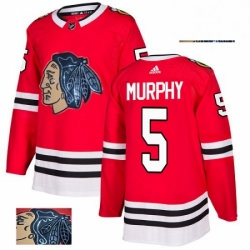 Mens Adidas Chicago Blackhawks 5 Connor Murphy Authentic Red Fashion Gold NHL Jersey 