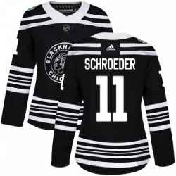 Womens Adidas Chicago Blackhawks 11 Jordan Schroeder Authentic Black 2019 Winter Classic NHL Jerse