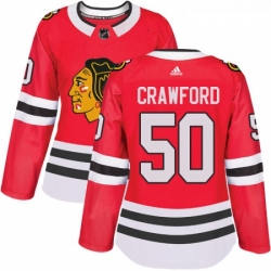 Womens Adidas Chicago Blackhawks 50 Corey Crawford Authentic Red Home NHL Jersey 