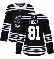 Womens Adidas Chicago Blackhawks 81 Marian Hossa Authentic Black 2019 Winter Classic NHL Jersey 