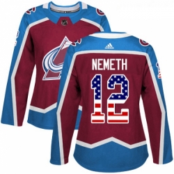 Womens Adidas Colorado Avalanche 12 Patrik Nemeth Authentic Burgundy Red USA Flag Fashion NHL Jersey 