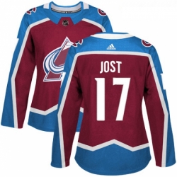 Womens Adidas Colorado Avalanche 17 Tyson Jost Authentic Burgundy Red Home NHL Jersey 