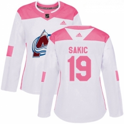 Womens Adidas Colorado Avalanche 19 Joe Sakic Authentic WhitePink Fashion NHL Jersey 