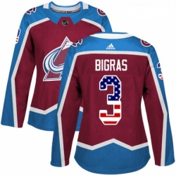 Womens Adidas Colorado Avalanche 3 Chris Bigras Authentic Burgundy Red USA Flag Fashion NHL Jersey 