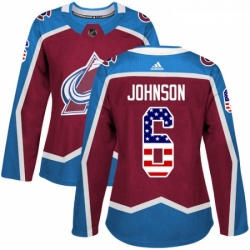 Womens Adidas Colorado Avalanche 6 Erik Johnson Authentic Burgundy Red USA Flag Fashion NHL Jersey 