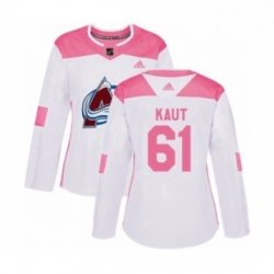 Womens Adidas Colorado Avalanche 61 Martin Kaut Authentic White Pink Fashion NHL Jersey 