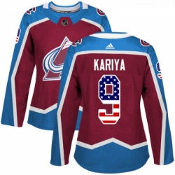 Womens Adidas Colorado Avalanche 9 Paul Kariya Authentic Burgundy Red USA Flag Fashion NHL Jersey 