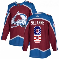 Youth Adidas Colorado Avalanche 8 Teemu Selanne Authentic Burgundy Red USA Flag Fashion NHL Jersey 