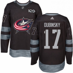 Mens Adidas Columbus Blue Jackets 17 Brandon Dubinsky Authentic Black 1917 2017 100th Anniversary NHL Jersey 