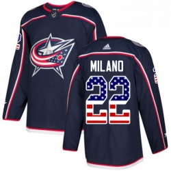 Mens Adidas Columbus Blue Jackets 22 Sonny Milano Authentic Navy Blue USA Flag Fashion NHL Jersey 