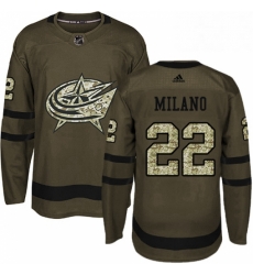 Mens Adidas Columbus Blue Jackets 22 Sonny Milano Premier Green Salute to Service NHL Jersey 