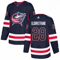 Mens Adidas Columbus Blue Jackets 28 Oliver Bjorkstrand Authentic Navy Blue Drift Fashion NHL Jersey 