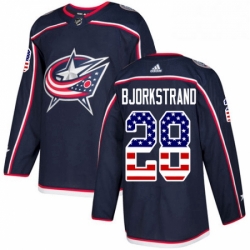 Mens Adidas Columbus Blue Jackets 28 Oliver Bjorkstrand Authentic Navy Blue USA Flag Fashion NHL Jersey 