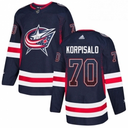 Mens Adidas Columbus Blue Jackets 70 Joonas Korpisalo Authentic Navy Blue Drift Fashion NHL Jersey 