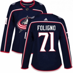 Womens Adidas Columbus Blue Jackets 71 Nick Foligno Authentic Navy Blue Home NHL Jersey 