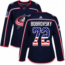 Womens Adidas Columbus Blue Jackets 72 Sergei Bobrovsky Authentic Navy Blue USA Flag Fashion NHL Jersey 