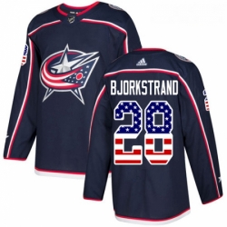 Youth Adidas Columbus Blue Jackets 28 Oliver Bjorkstrand Authentic Navy Blue USA Flag Fashion NHL Jersey 