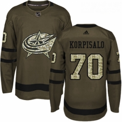 Youth Adidas Columbus Blue Jackets 70 Joonas Korpisalo Premier Green Salute to Service NHL Jersey 