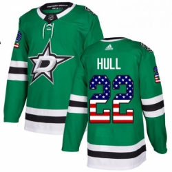 Mens Adidas Dallas Stars 22 Brett Hull Authentic Green USA Flag Fashion NHL Jersey 