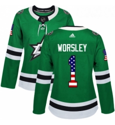 Womens Adidas Dallas Stars 1 Gump Worsley Authentic Green USA Flag Fashion NHL Jersey 