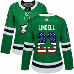 Womens Adidas Dallas Stars 23 Esa Lindell Authentic Green USA Flag Fashion NHL Jersey 