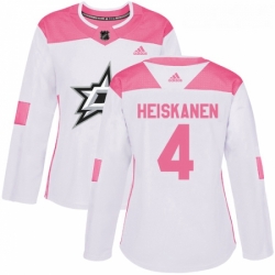 Womens Adidas Dallas Stars 4 Miro Heiskanen Authentic WhitePink Fashion NHL Jersey 