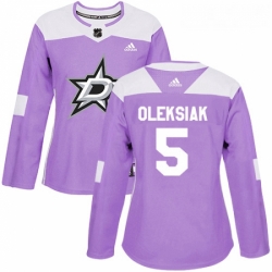 Womens Adidas Dallas Stars 5 Jamie Oleksiak Authentic Purple Fights Cancer Practice NHL Jersey 