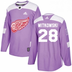 Mens Adidas Detroit Red Wings 28 Luke Witkowski Authentic Purple Fights Cancer Practice NHL Jersey 