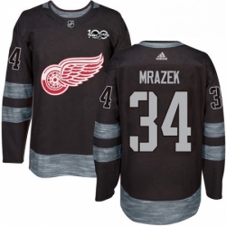 Mens Adidas Detroit Red Wings 34 Petr Mrazek Premier Black 1917 2017 100th Anniversary NHL Jersey 