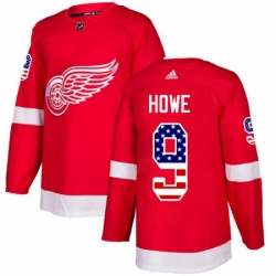 Mens Adidas Detroit Red Wings 9 Gordie Howe Authentic Red USA Flag Fashion NHL Jersey 